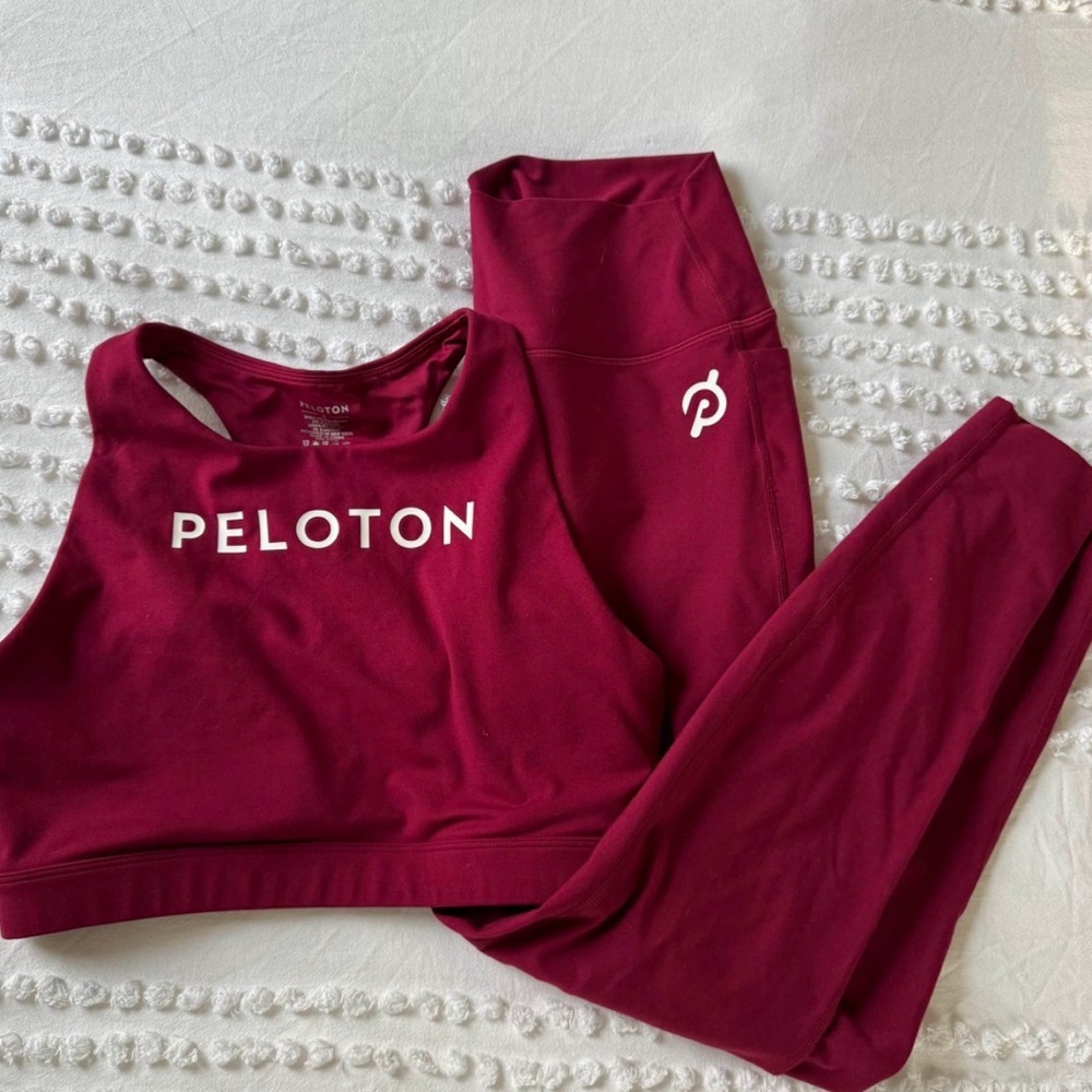 Peloton Wine Red Crop Tank and Leggings Set